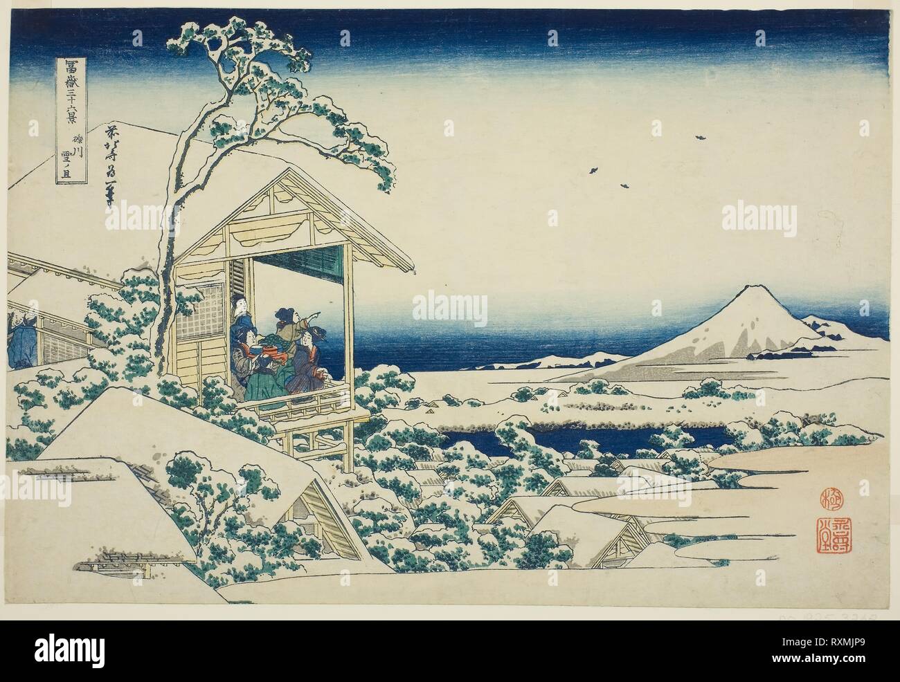 Snowy Morning from Koishikawa (Koishikawa yuki no ashita), from the series 'Thirty-six Views of Mount Fuji (Fugaku sanjurokkei)'. Katsushika Hokusai ?? ??; Japanese, 1760-1849; Publisher: Hibino Yohachi; Japanese, unknown. Date: 1825-1838. Dimensions: 25.6 x 37.5 cm (10 1/16 x 14 3/4 in.). Color woodblock print; oban. Origin: Japan. Museum: The Chicago Art Institute. Stock Photo