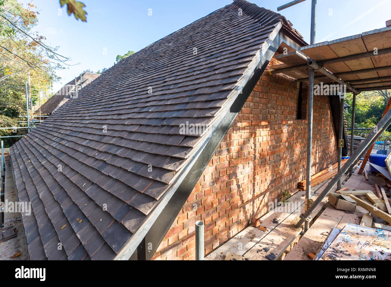 Roofing a new build House Construction Stock Photo