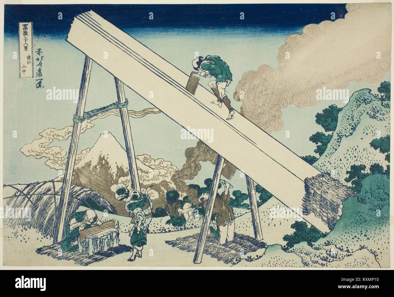 In the Mountains of Totomi Province (Totomi sanchu), from the series 'Thirty-six Views of Mount Fuji (Fugaku sanjurokkei)'. Katsushika Hokusai ?? ??; Japanese, 1760-1849. Date: 1825-1838. Dimensions: 10 3/16 x 14 11/16 in. Color woodblock print; oban. Origin: Japan. Museum: The Chicago Art Institute. Stock Photo