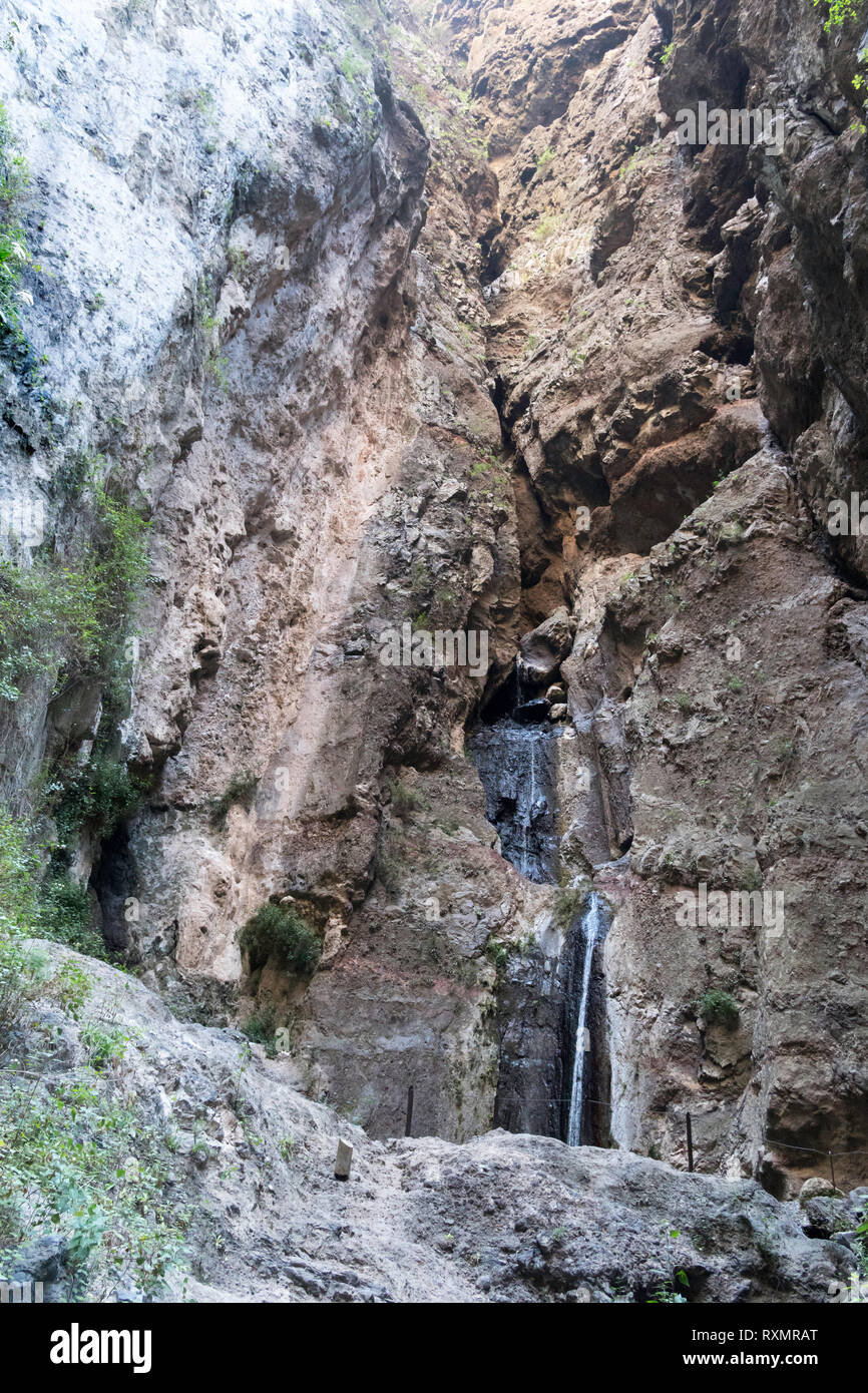 The waterfall at the head of the Barranco del Infierno, in Adeje, Tenerife, Stock Photo