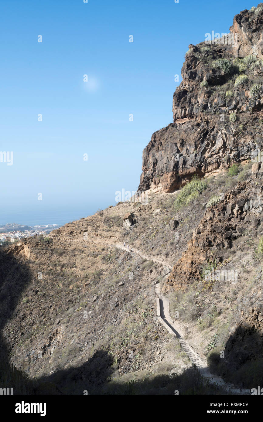 Footpath along the gorge called the Barranco del Infierno, Adeje, Tenerife. Stock Photo