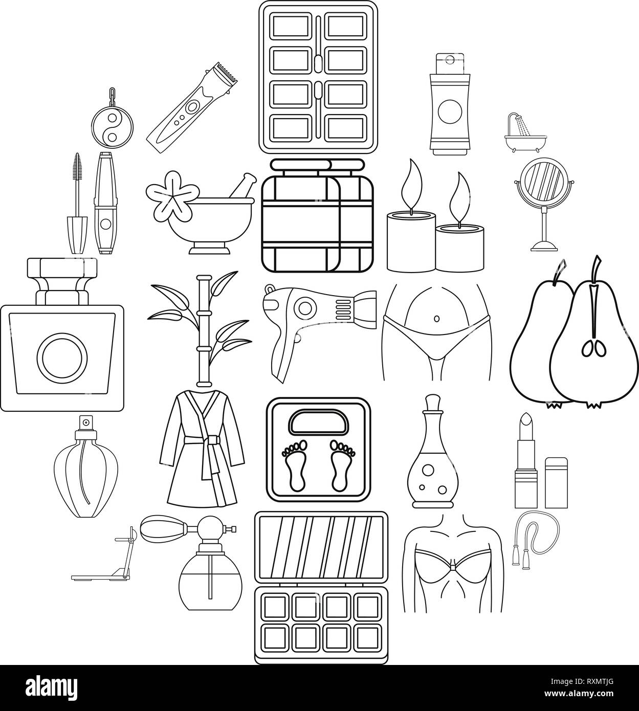 Beauty shop icons set, outline style Stock Vector