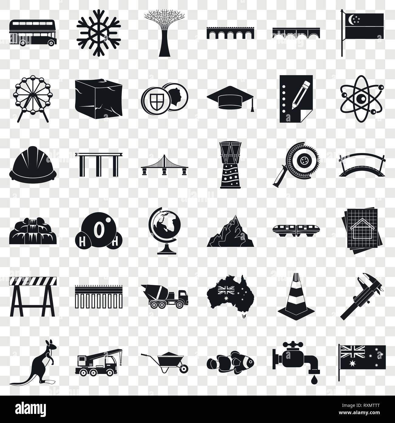 Big bridge icons set, simple style Stock Vector