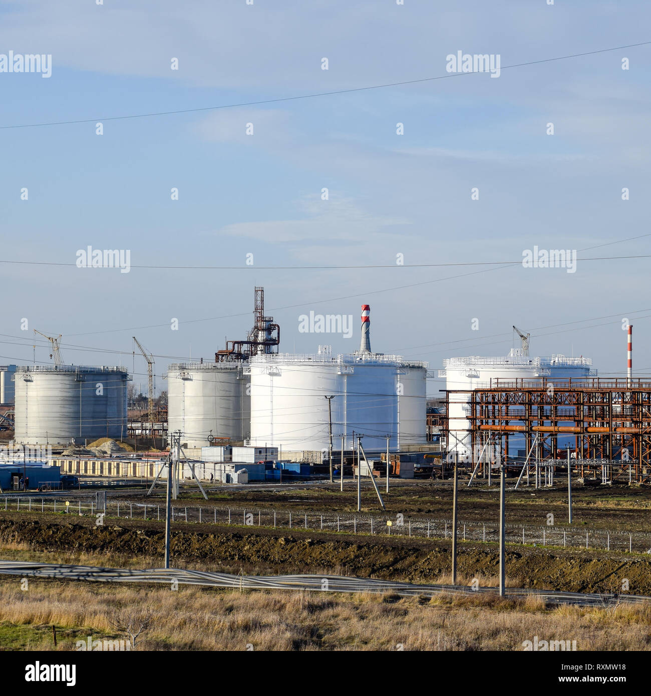 Distillation columns, pipes and other equipment furnaces refinery. The