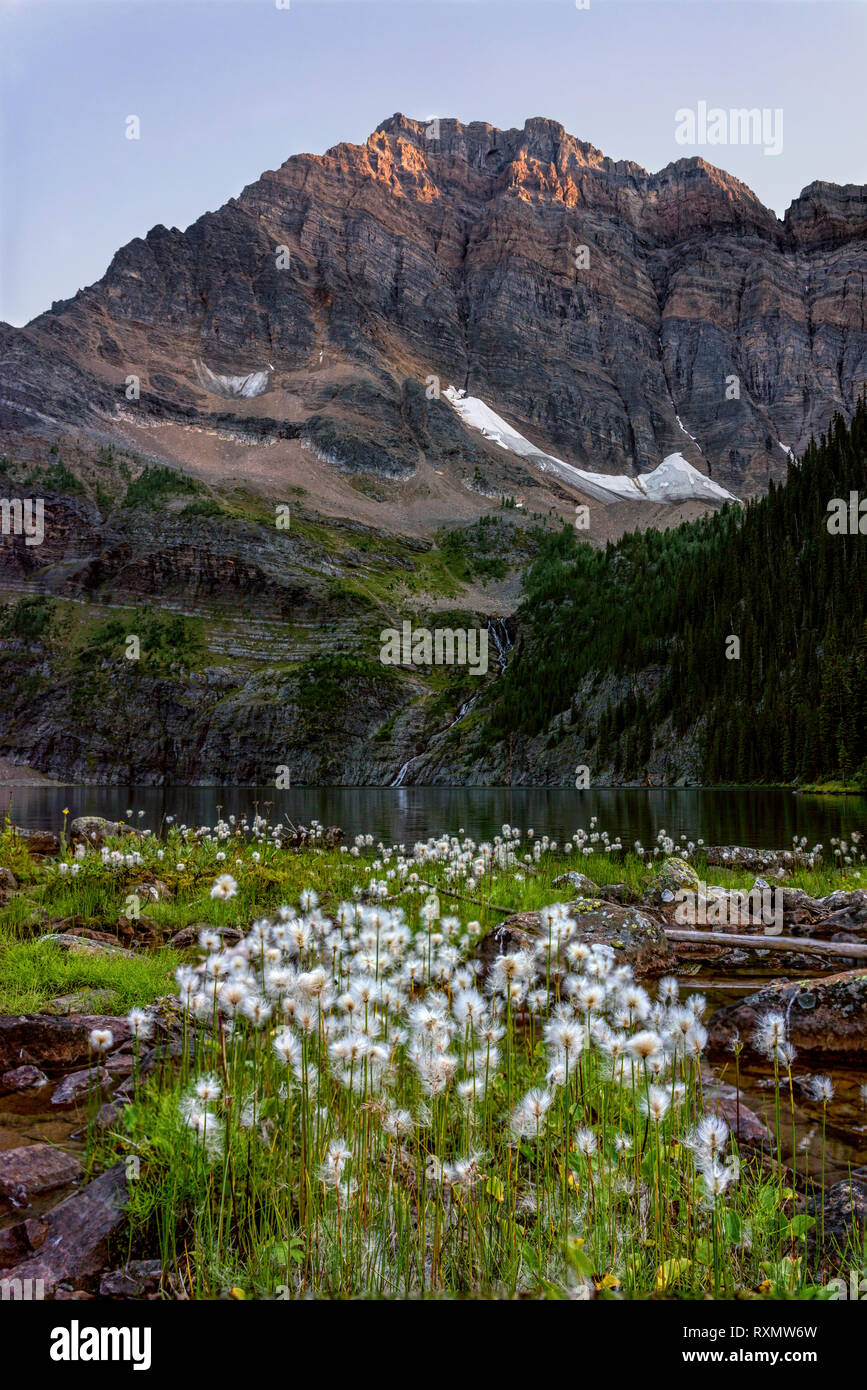 Sunset at Twin Lakes looking towards Storm Mountain, Banff National Park, Alberta, Canada Stock Photo