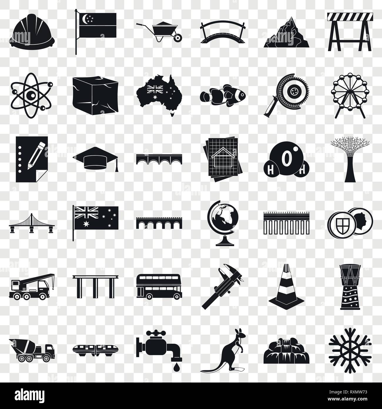 Town bridge icons set, simple style Stock Vector