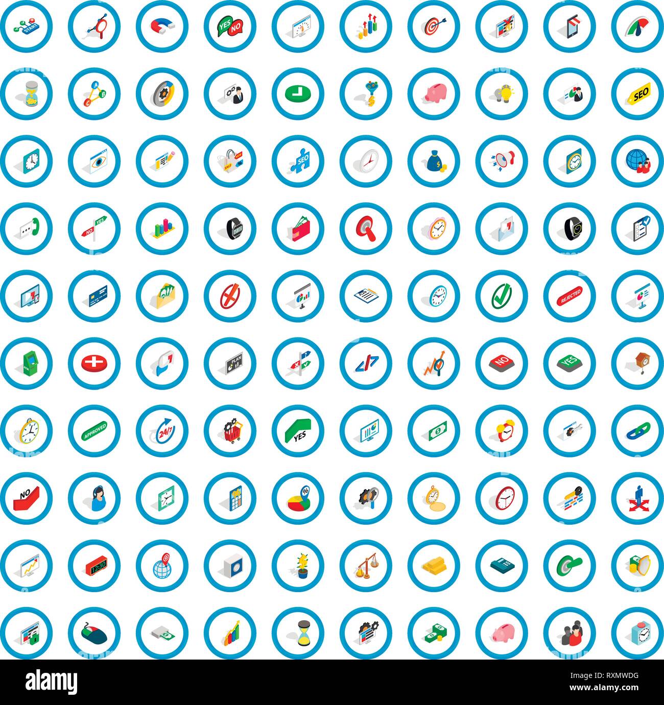 100 exchange icons set, isometric 3d style Stock Vector