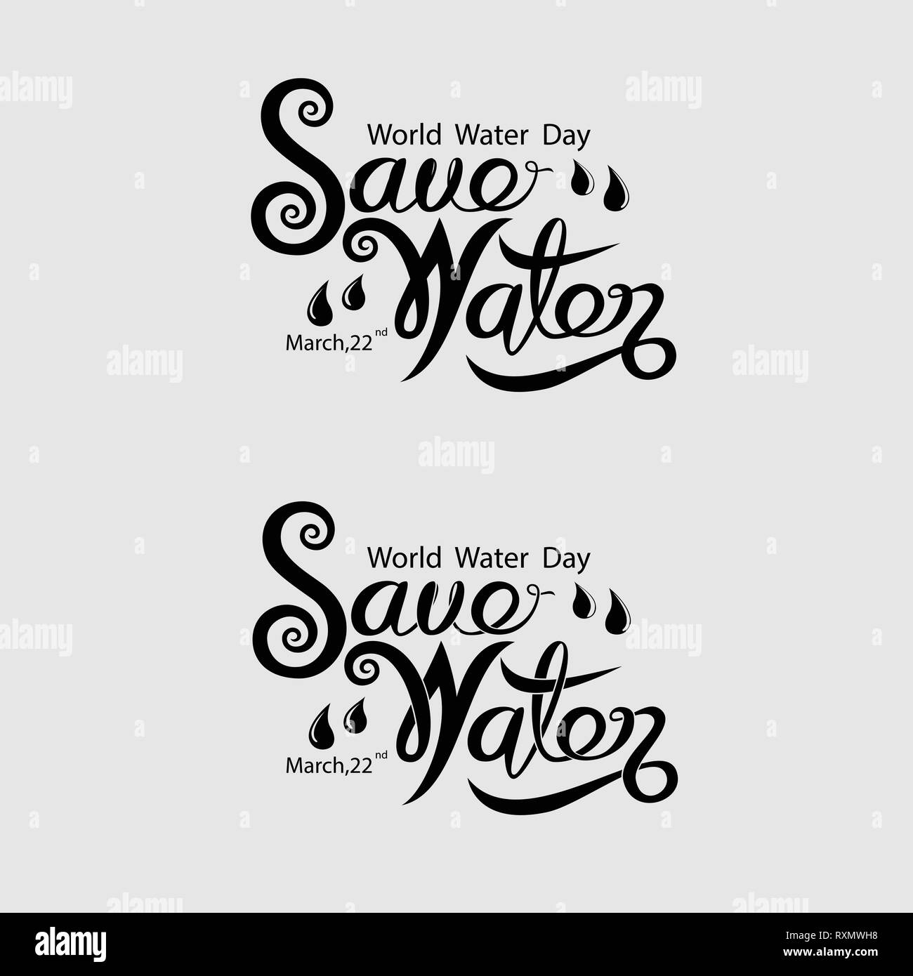 Black Save Water Typographical Design Elements.World Water Day icon.March,22.Minimalistic design for World Water Day concept.Vector illustration Stock Vector
