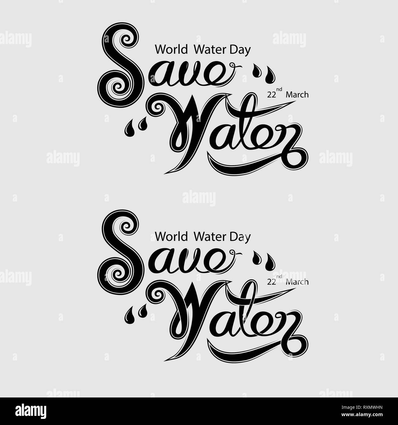 Black Save Water Typographical Design Elements.World Water Day icon.March,22.Minimalistic design for World Water Day concept.Vector illustration Stock Vector