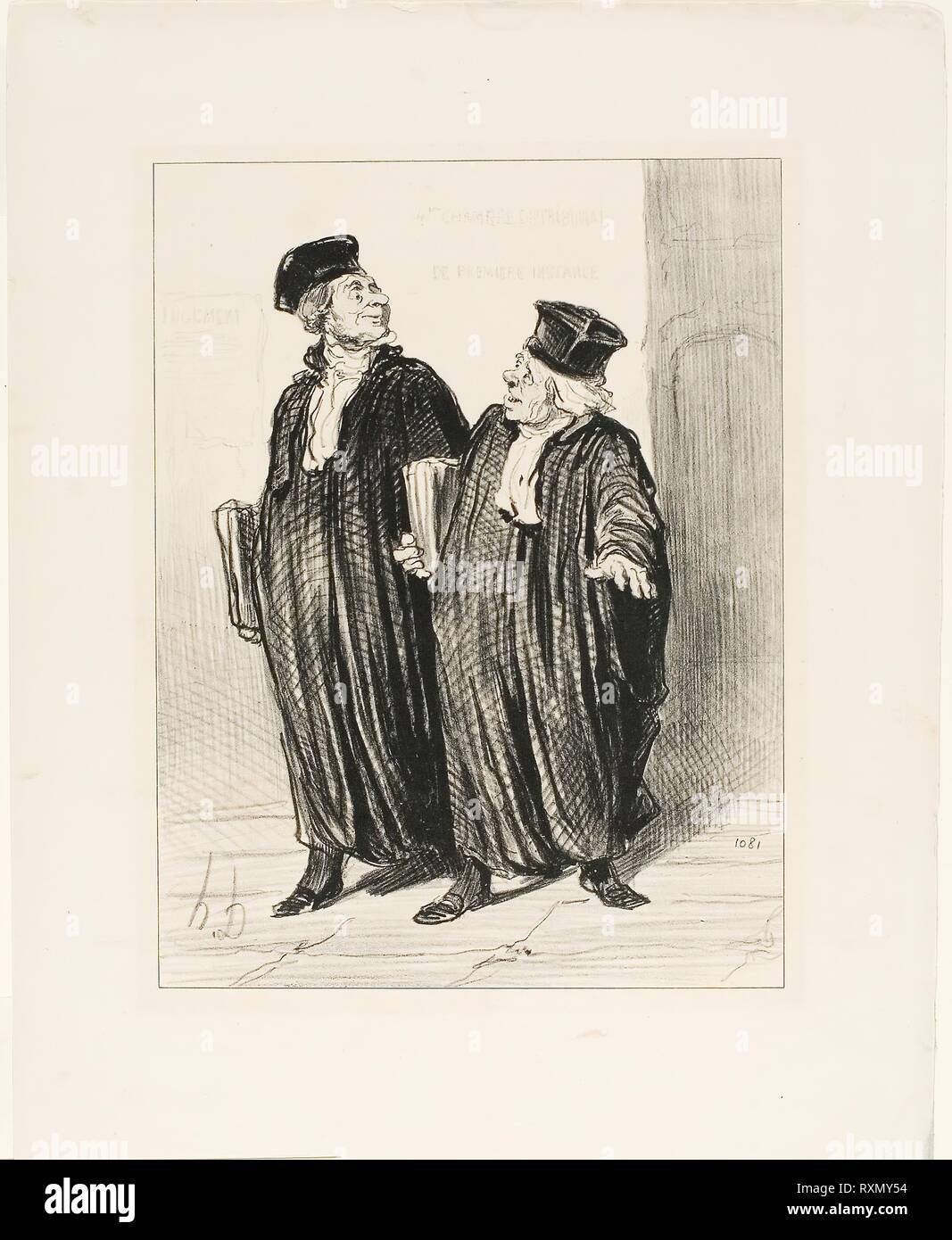 '- Finally we obtained the division of property between husband and wife... - about time, there was no more money left to divide,' plate 3 from Les Avocats Et Les Plaideurs. Honoré Victorin Daumier; French, 1808-1879. Date: 1851. Dimensions: 241 × 183 mm (image); 360 × 270 mm (sheet). Lithograph in black on white wove paper. Origin: France. Museum: The Chicago Art Institute. Author: Honoré-Victorin Daumier. Stock Photo