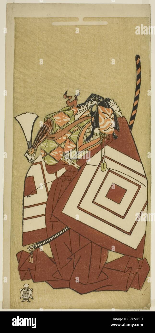 The Actor Ichikawa Danjuro V as Watanabe Kiou Takiguchi in the Play Nue no Mori Ichiyo no Mato, Performed at the Nakamura Theater in the Eleventh Month, 1770. Attributed to Katsukawa Shunsho ?? ??; Japanese, 1726-1792. Date: 1765-1775. Dimensions: 32.5 x 15.3 cm (12 13/16 x 6 in.). Color woodblock print; hosoban. Origin: Japan. Museum: The Chicago Art Institute. Stock Photo