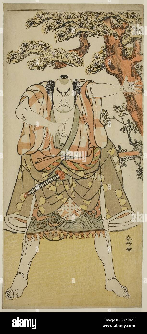 The Actor Nakamura Nakazo I as the Yakko Nakahei Disguised as Miura Arajiro (?) from the Play Ise Heishi Eigo no Koyomi (?), Performed at the Ichimura Theater (?) in the Eleventh Month, 1782 (?). Katsukawa Shunko I; Japanese, 1743-1812. Date: 1777-1787. Dimensions: 32.6 x 15.1 cm (12 13/16 x 5 15/16 in.). Color woodblock print; hosoban. Origin: Japan. Museum: The Chicago Art Institute. Stock Photo