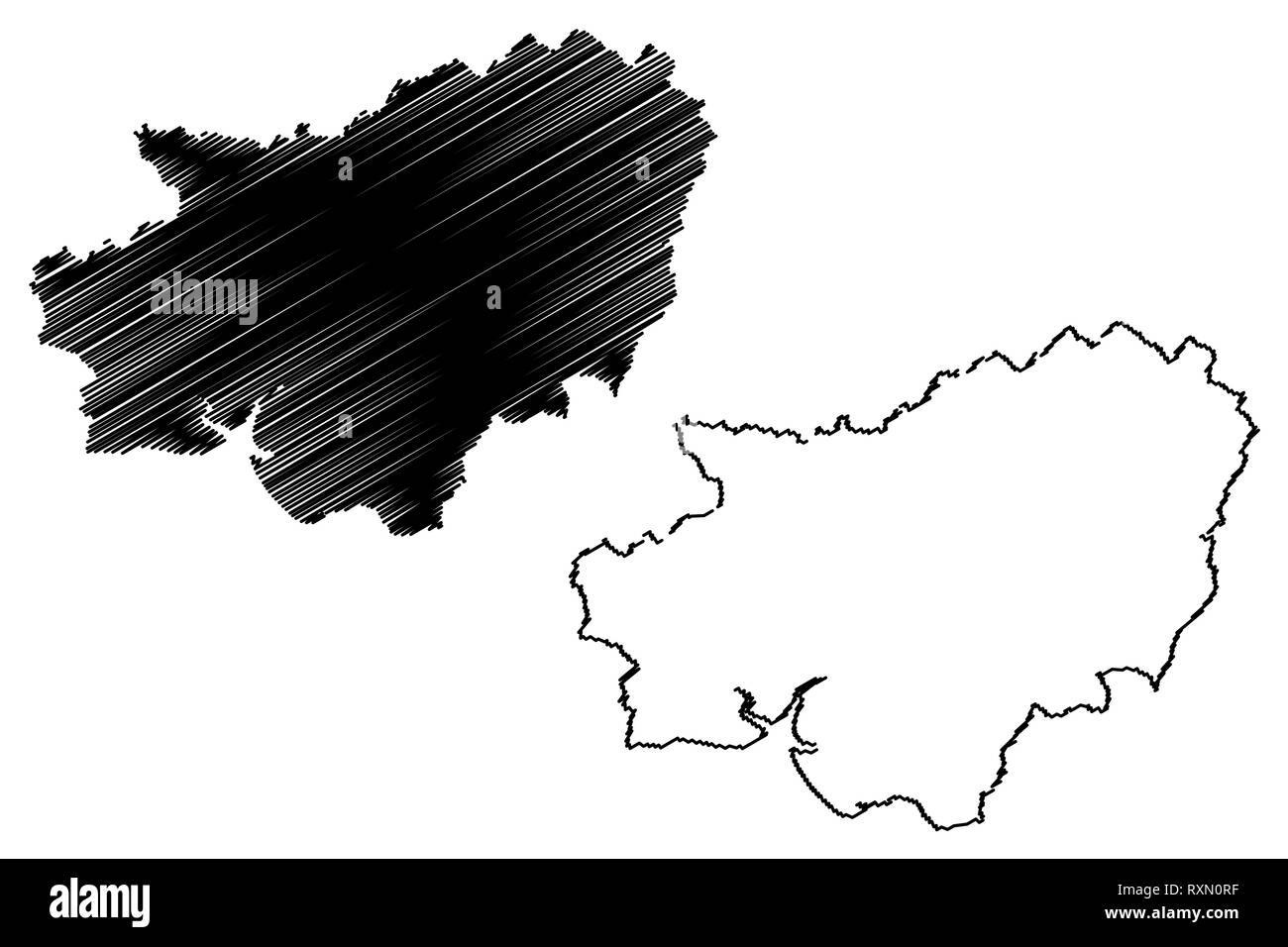 Carmarthenshire (United Kingdom, Wales, Cymru, Principal areas of Wales) map vector illustration, scribble sketch County of Carmarthenshire map Stock Vector