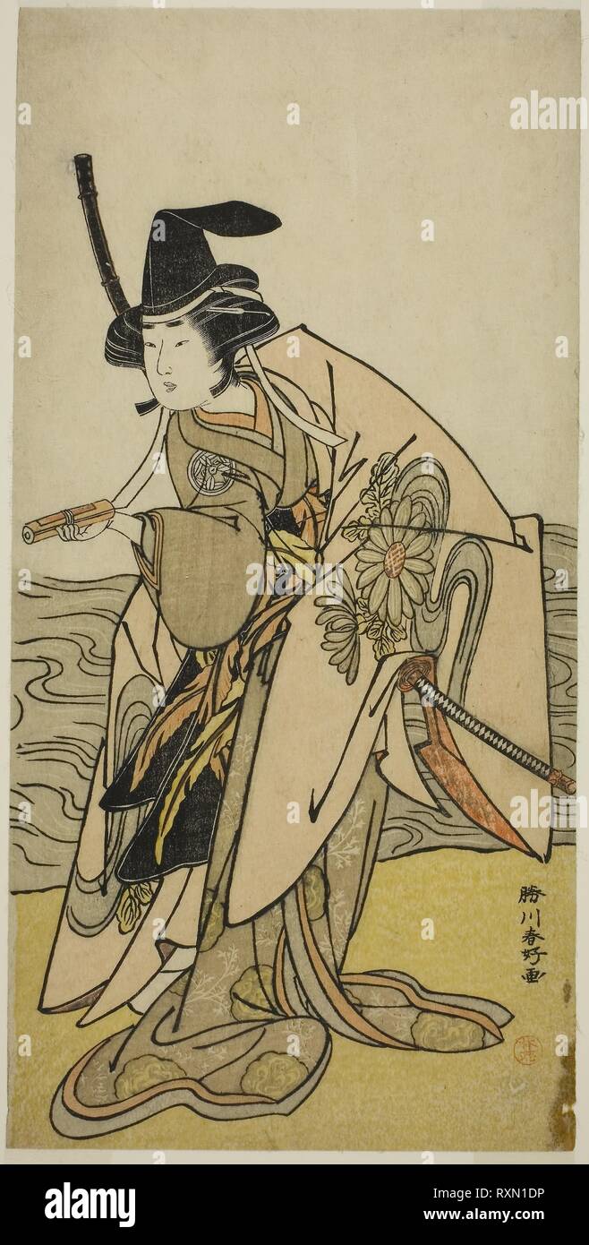 The Actor Yamashita Kinsaku II as Lady Kikusui (Kikusui Gozen) in the Play Kaeribana Eiyu Taiheiki, Performed at the Nakamura Theater in the Eleventh Month, 1779. Katsukawa Shunko I; Japanese, 1743-1812. Date: 1774-1784. Dimensions: 30 x 14.8 cm (11 13/16 x 5 13/16 in.). Color woodblock print; hosoban; right sheet of diptych (?). Origin: Japan. Museum: The Chicago Art Institute. Stock Photo