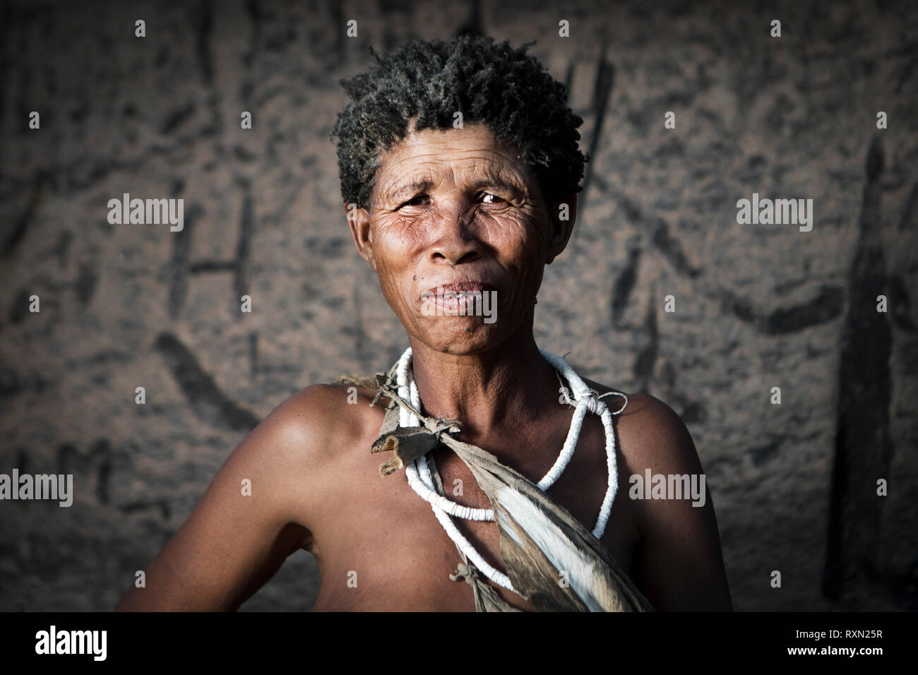 Portrait of a Ju'Hoansi San Bushman woman Stock Photo