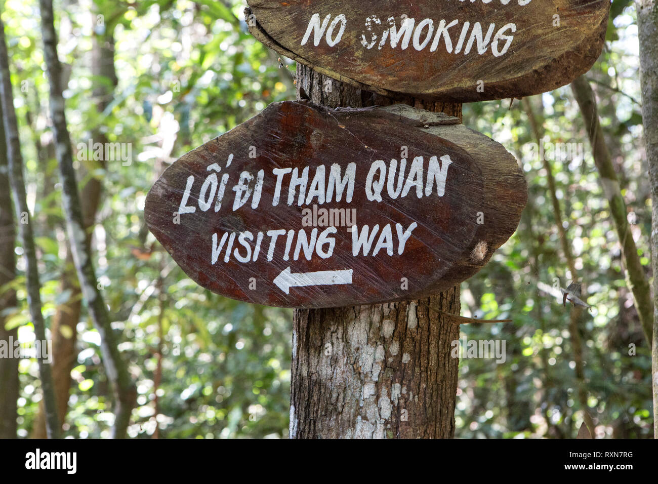 Signs at the Cu Chi Tunnels Stock Photo