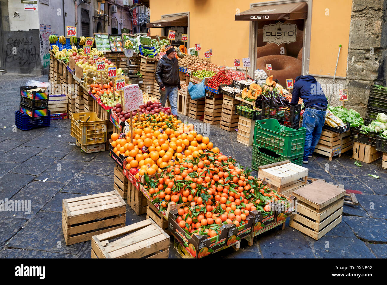 Naples Campania Italy. Greengrocer at Pignasecca quarter Stock Photo