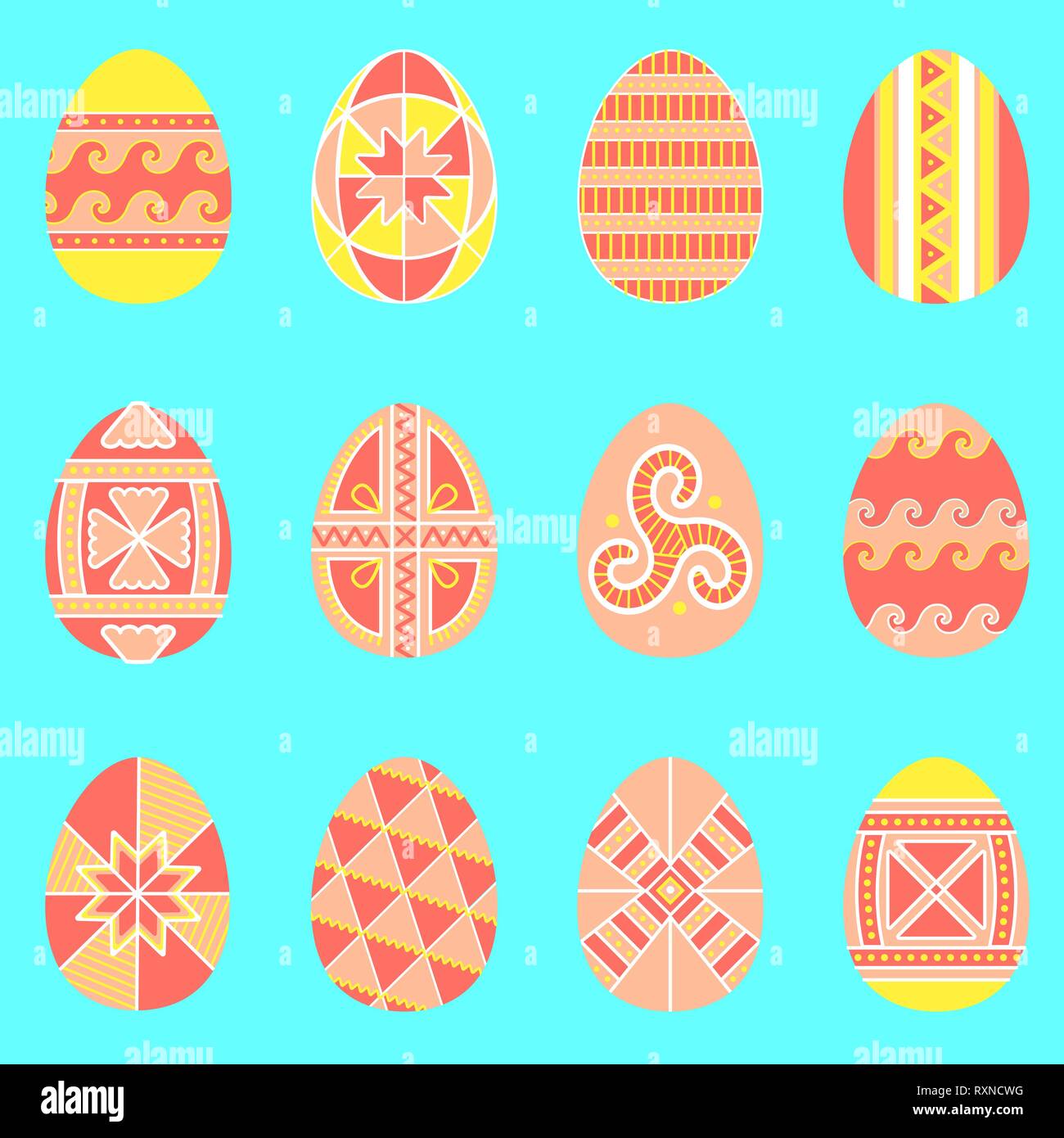 Seamless pattern of easter eggs with folk naive ornament Stock Vector