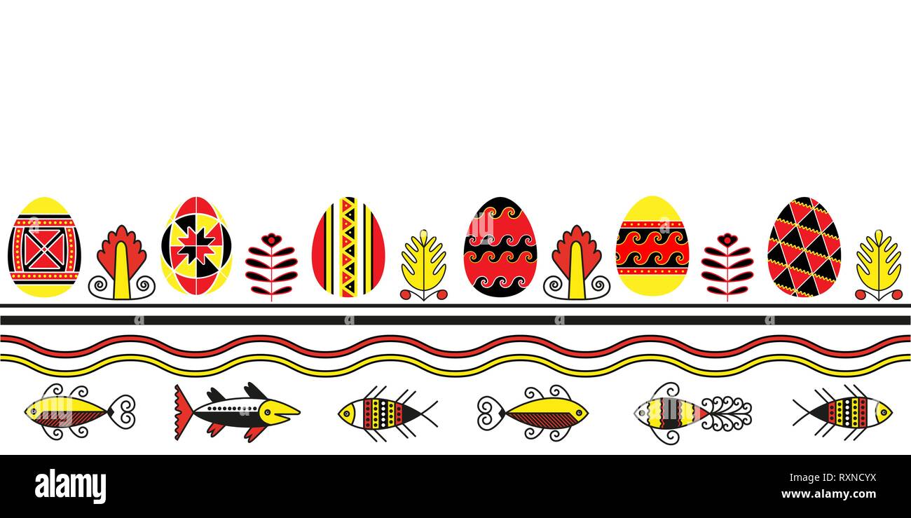 Seamless pattern of easter eggs with folk naive ornament Stock Vector