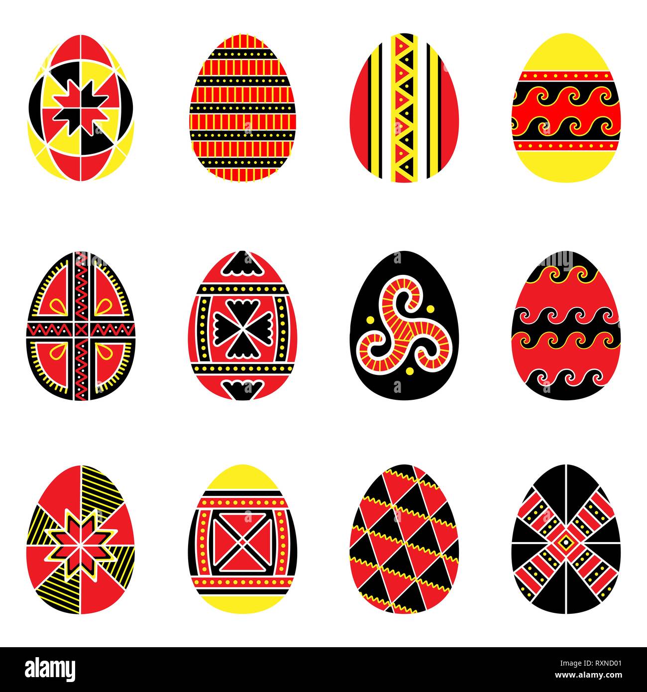 Seamless pattern of easter eggs with folk naive ornament Stock Vector