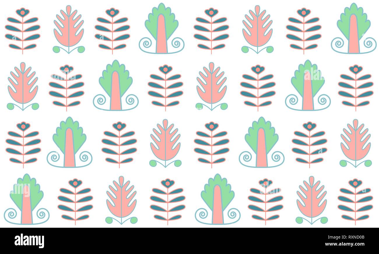Seamless pattern of flower folk naive ornament Stock Vector