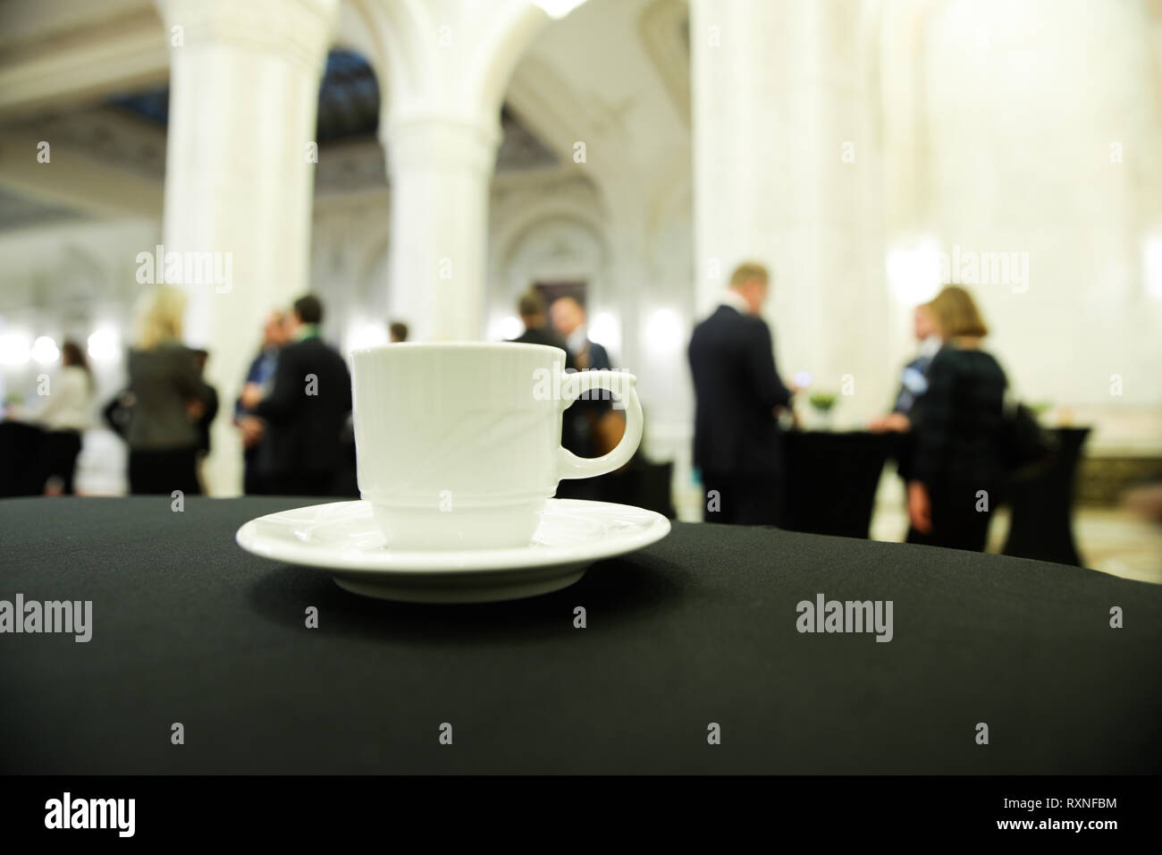 Details with the lonely flag of the United Kingdom during a conference of European Union officials Stock Photo