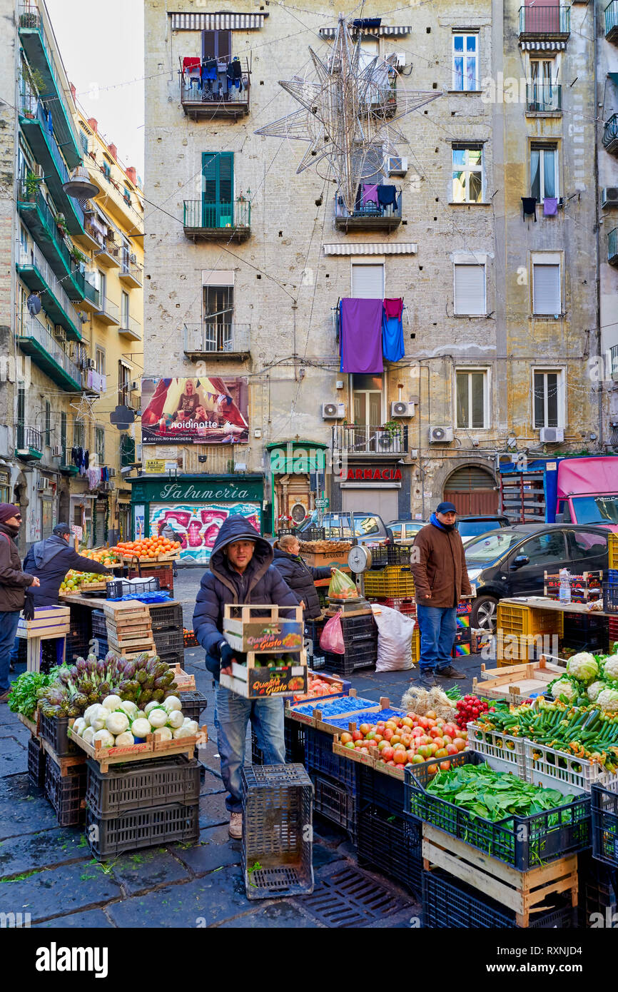 Naples Campania Italy. Greengrocer at Pignasecca quarter Stock Photo