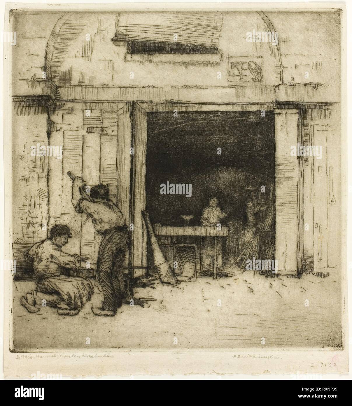 The Coppersmiths. Donald Shaw MacLaughlan; American, born Canada, 1876-1938. Date: 1900. Dimensions: 221 x 217 mm (image); 225 x 220 mm (plate); 244 x 227 mm (sheet). Etching in black on cream laid paper. Origin: United States. Museum: The Chicago Art Institute. Stock Photo