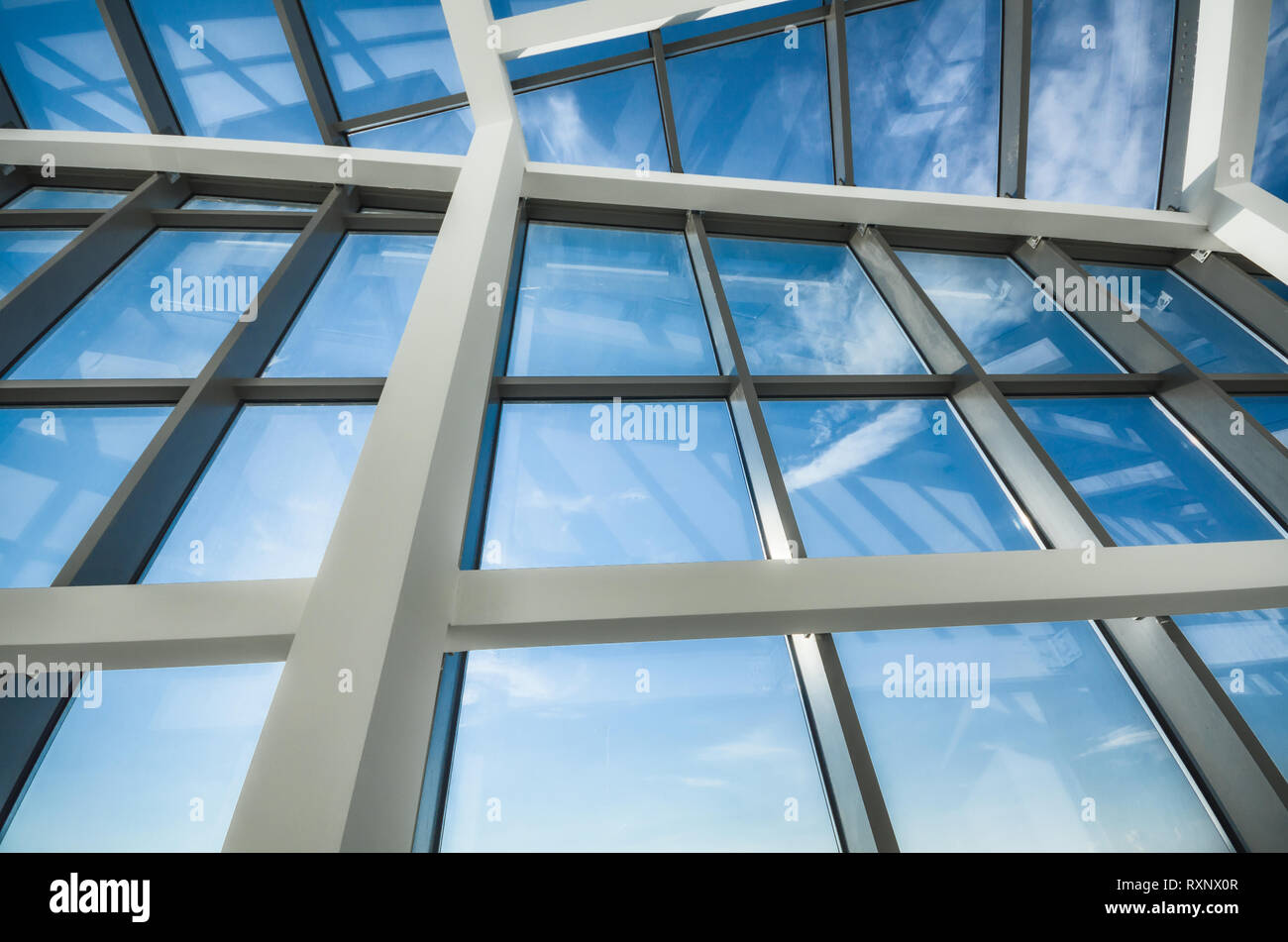 Geometrical minimalism of modern office building glass ceiling skylight Stock Photo