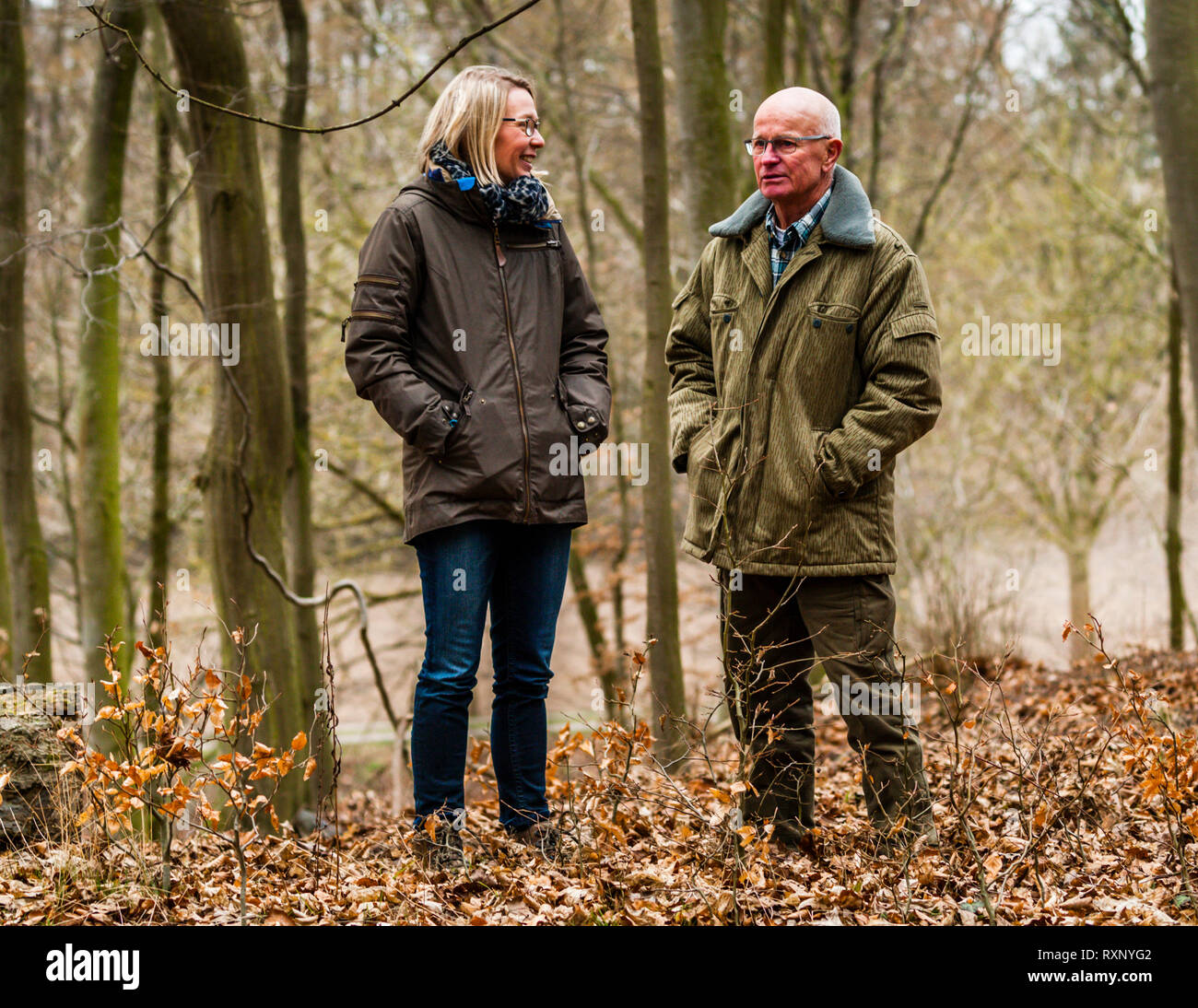 Travel journalist Angela Berg with environmentalist Dierk Engel Stock Photo