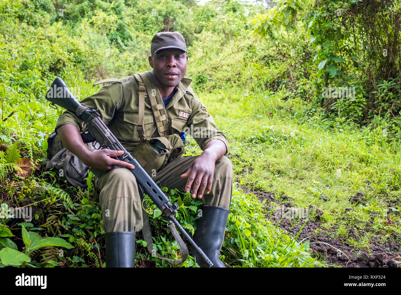 A park ranger in Virunga National Park, Congo Stock Photo