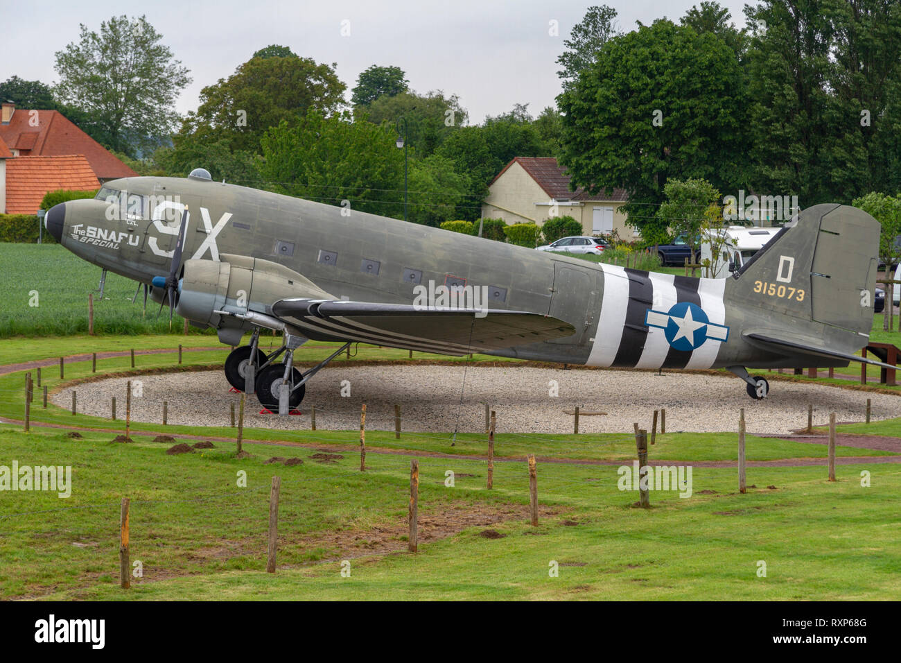 The 'SNAFU Special', a Dakota C47, used in the D-Day landings at the Merville Battery, Normandy. Stock Photo