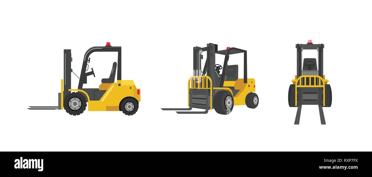 Forklift truck in three angles vector illustration Stock Vector