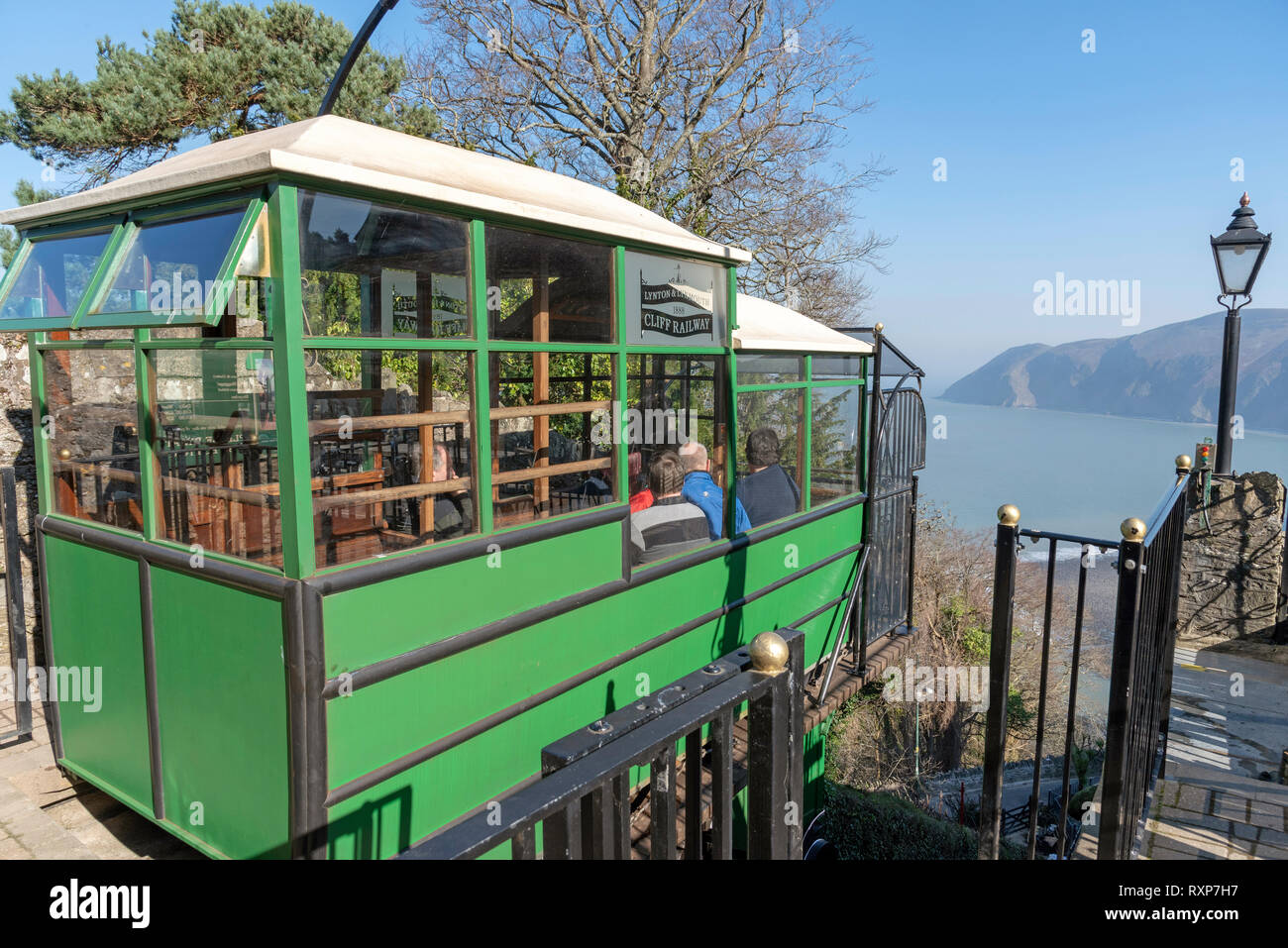 Lynton, Devon, England, UK. March 2019. The Lynton & Lynmouth cliff railway which operates on water power between the two towns  of Lynton & Lynmouth Stock Photo