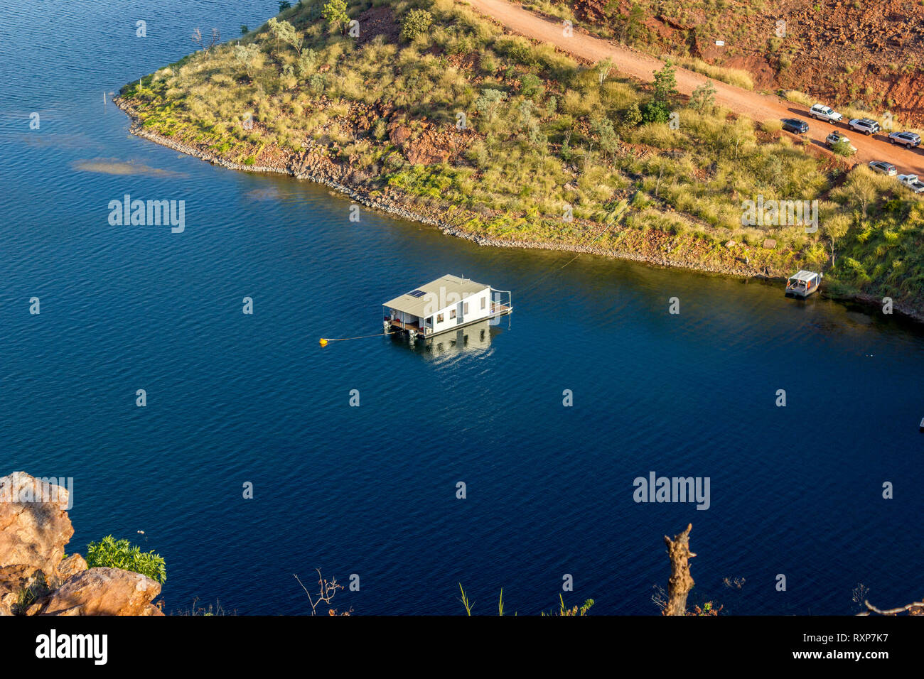 view over a house boat in Lake Argyle,Western Australia's largest man