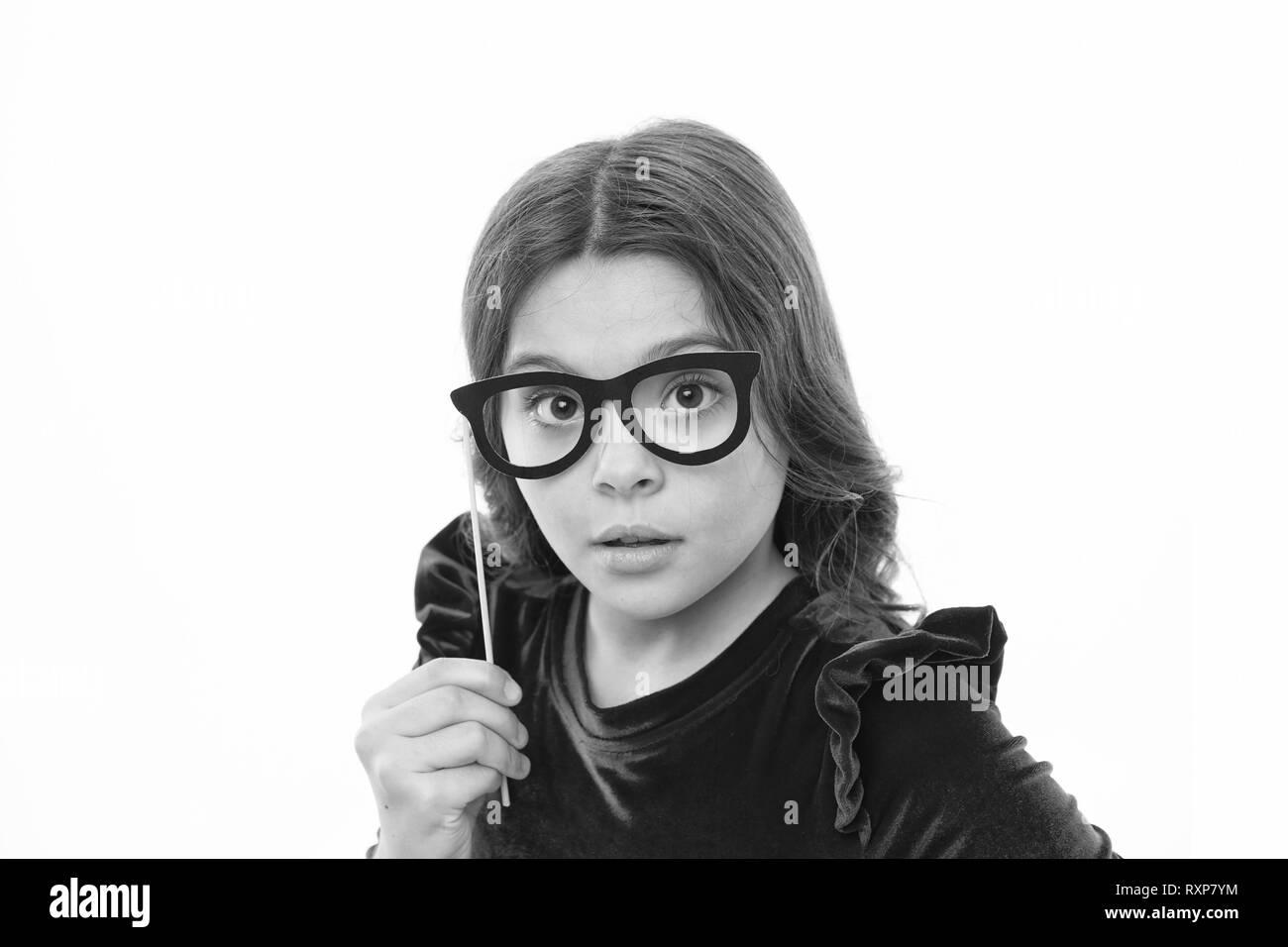 Kid wear cute eyeglasses photo booth props accessory. Child charming