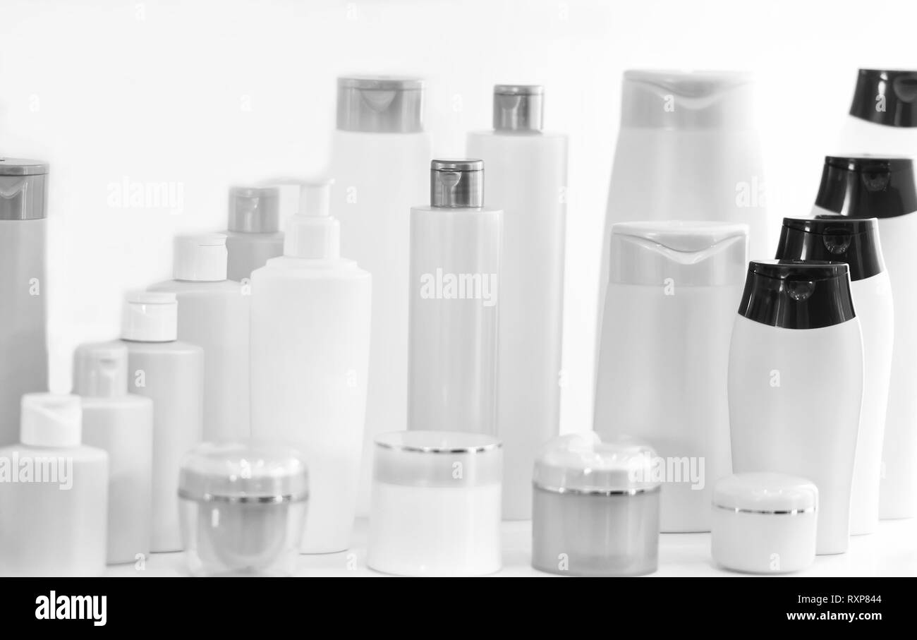 empty blank beauty product or skincare cosmetology plastic bottles or