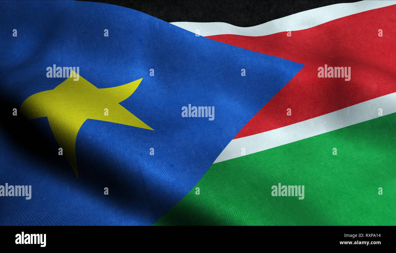 South Sudan Waving Flag in 3D Stock Photo