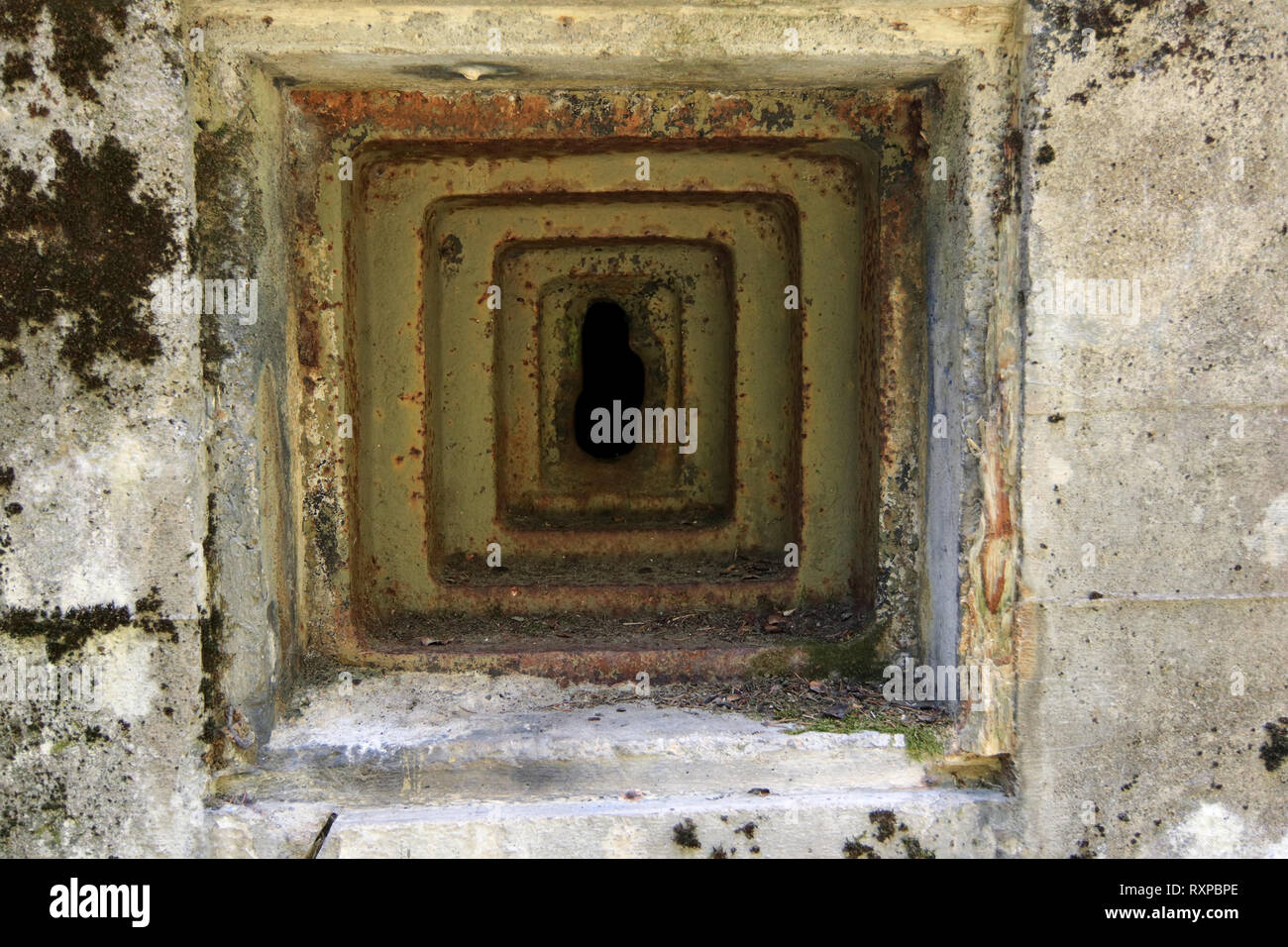 Loophole - machine-gun slit in an old military bunker Stock Photo - Alamy