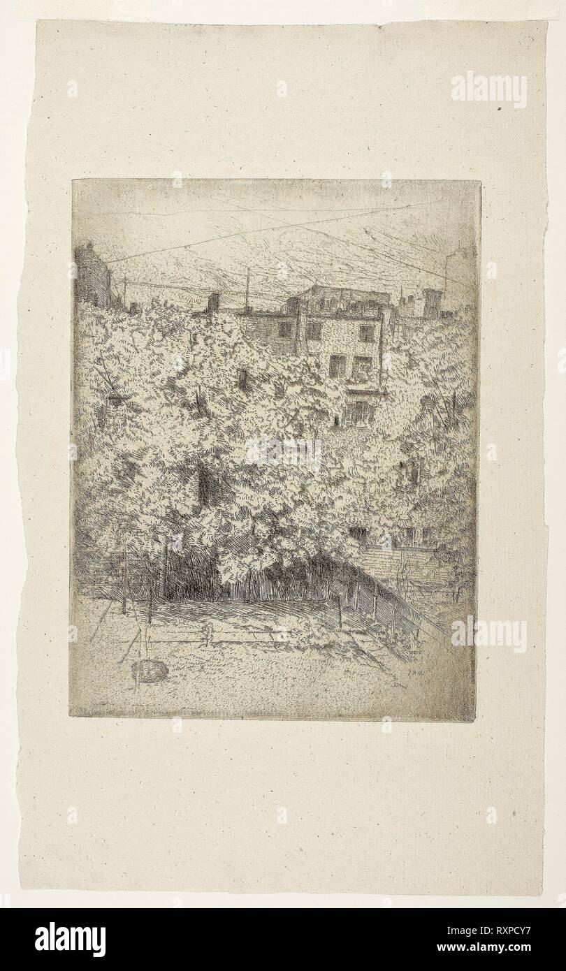 My Back Yard. Julian Alden Weir; American, 1852-1919. Date: 1889-1890. Dimensions: 198 x 153 mm (image/plate); 322 x 192 mm (sheet). Etching on paper. Origin: United States. Museum: The Chicago Art Institute. Stock Photo