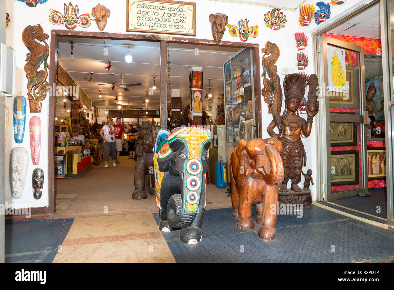 Carved wooden statues at a in Polonnaruwa, Sri Lanka, Asia