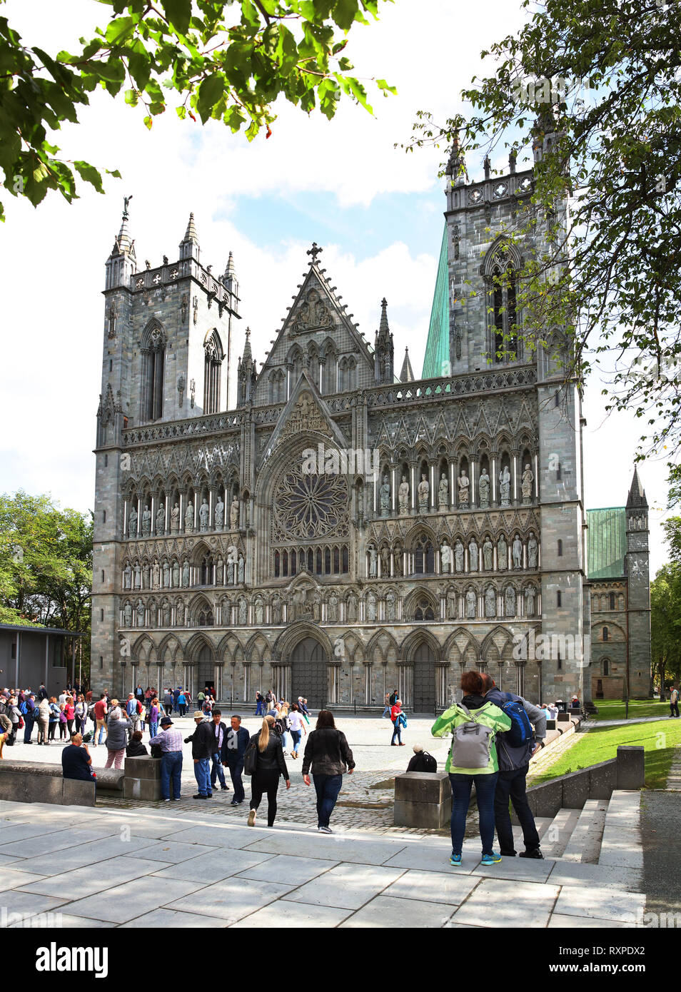 Built from 1070 in Gothic style of architecture, the Nidaros Cathedral (Nidaros Domkirke) is located in heart of Trondheim, Norway Stock Photo