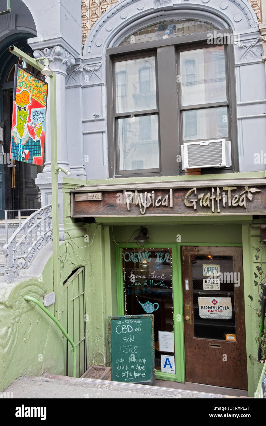 Physical Graffitea, a tea shop on the ground floor of a building with the same name. On ST. Mark's Place in the East Village, Manhattan, New York City Stock Photo