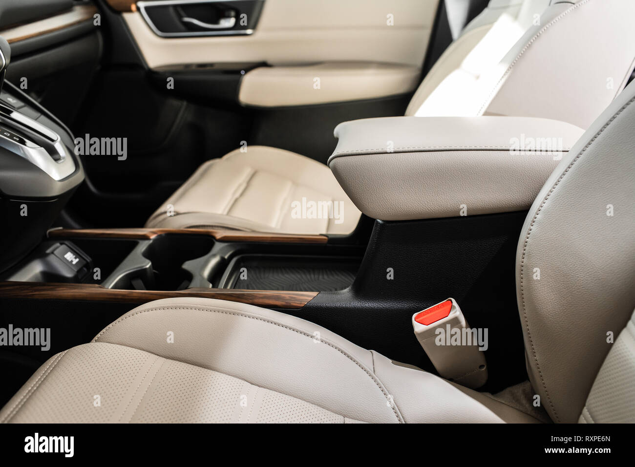 details of the car interior, black leather interior Stock Photo Alamy