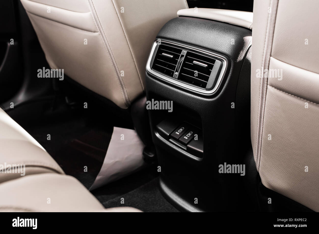 details of the car interior, black leather interior Stock Photo Alamy