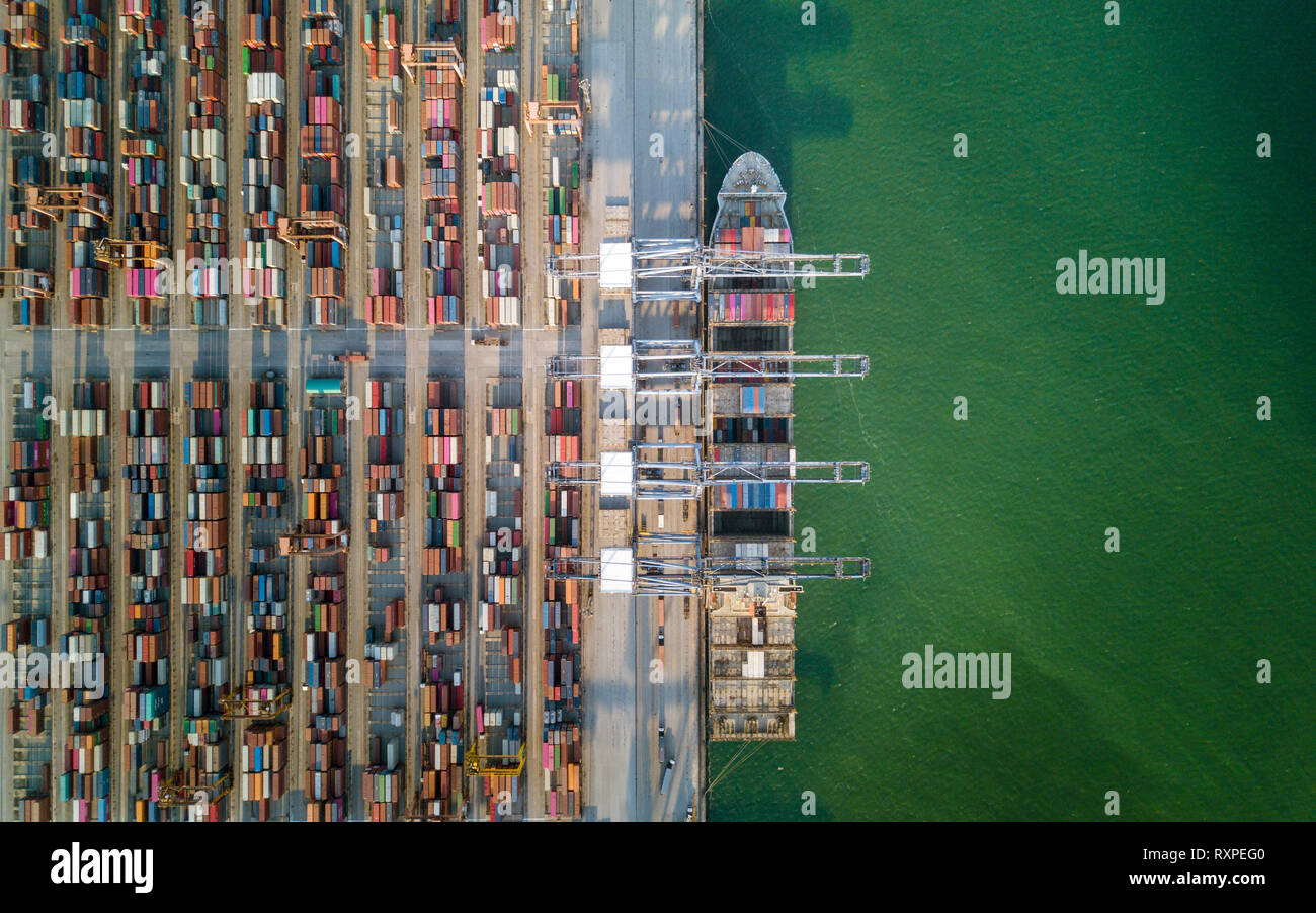 aerial view of cargo container ship port Stock Photo - Alamy