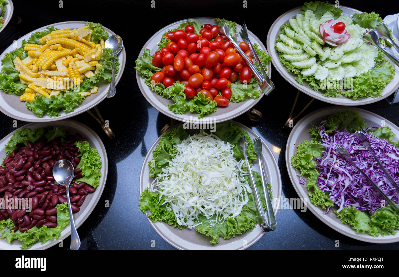 salad bar fresh vegetables with fruit Stock Photo