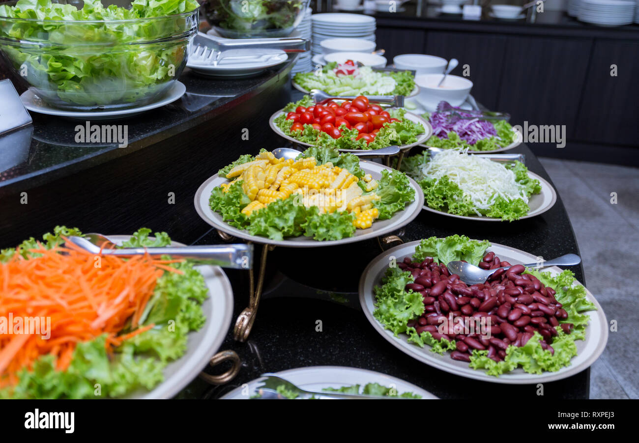 salad bar fresh vegetables with fruit Stock Photo