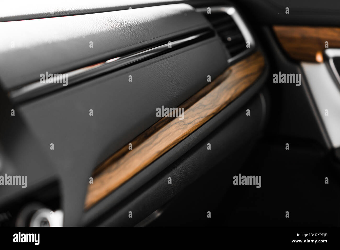 details of the car interior, black leather interior Stock Photo Alamy