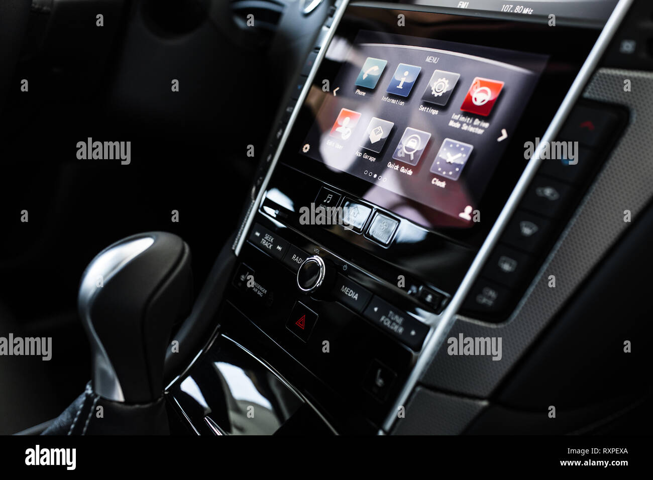 details of the car interior, black leather interior Stock Photo Alamy